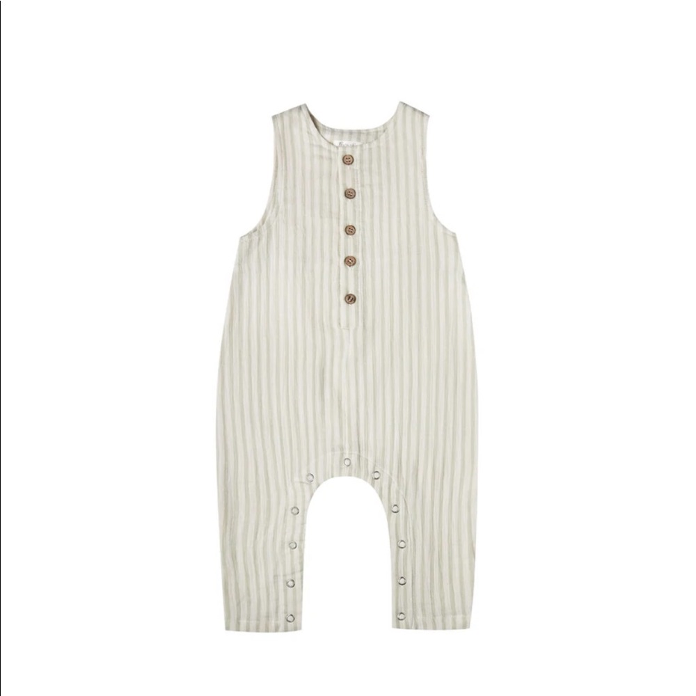 NWOT Rylee + Cru - Striped Button Up Jumpsuit - Sage & Ivory 18-24 months